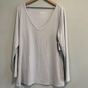 Torrid Super Soft Ribbed Light Gray Long Sleeve V-Neck Top 2X NWT